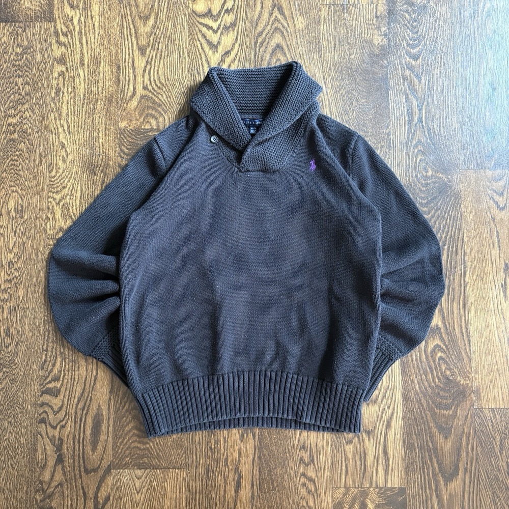 Polo Ralph Lauren Women's M Shawl Neck Pullover Sweater Black Preppy READ